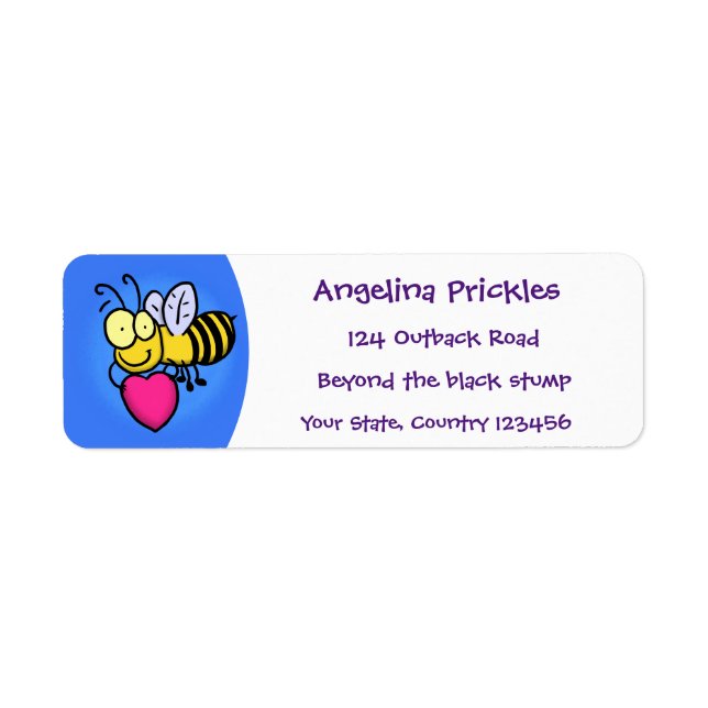 Cute funny bee with heart cartoon illustration label (Front)