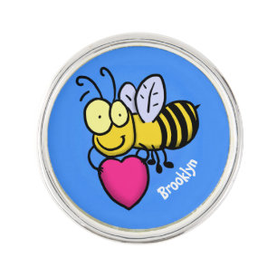 Cute funny bee with heart cartoon illustration lapel pin