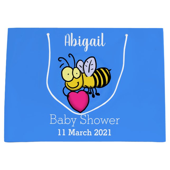 Cute funny bee with heart cartoon illustration large gift bag (Front)