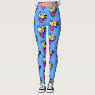 Cute funny bee with heart cartoon illustration leggings