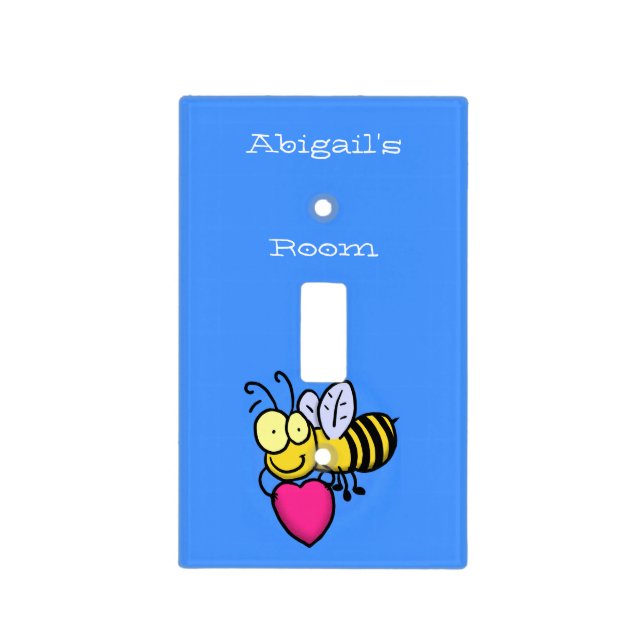 Cute funny bee with heart cartoon illustration light switch cover (Front)