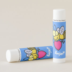 Cute funny bee with heart cartoon illustration lip balm