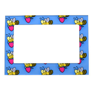 Cute funny bee with heart cartoon illustration magnetic frame