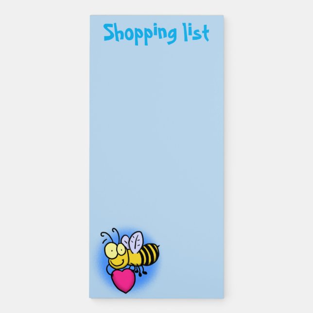 Cute funny bee with heart cartoon illustration magnetic notepad (Front)