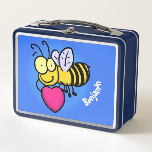 Cute funny bee with heart cartoon illustration metal lunch box