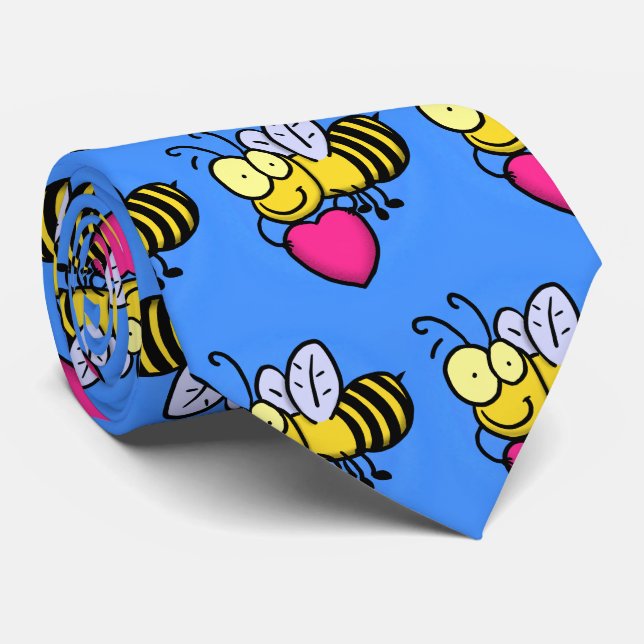 Cute funny bee with heart cartoon illustration neck tie (Rolled)