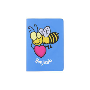 Cute funny bee with heart cartoon illustration passport holder
