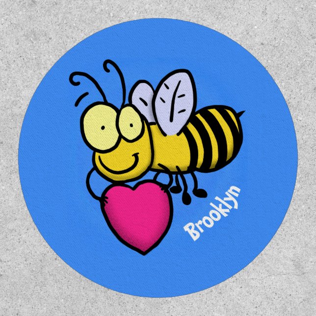 Cute funny bee with heart cartoon illustration patch (Front)