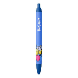 Cute funny bee with heart cartoon illustration pen