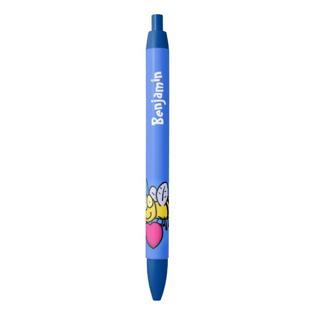 Cute funny bee with heart cartoon illustration pen (Front Vertical)