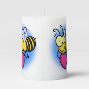Cute funny bee with heart cartoon illustration pillar candle
