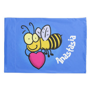 Cute funny bee with heart cartoon illustration pillow case