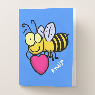 Cute funny bee with heart cartoon illustration pocket folder