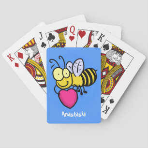 Cute funny bee with heart cartoon illustration poker cards