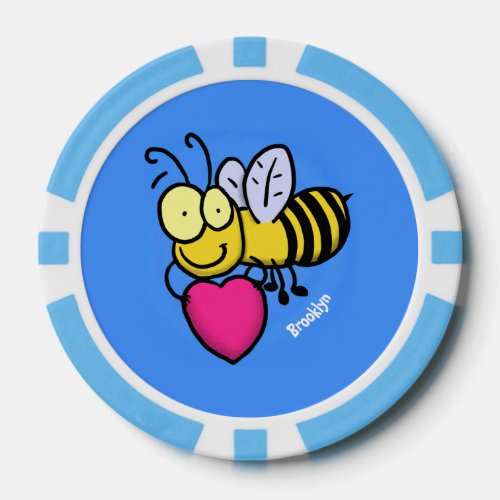 Cute funny bee with heart cartoon illustration poker chips