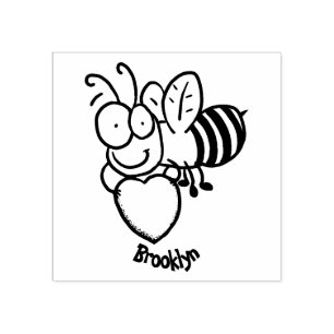 Cute funny bee with heart cartoon illustration rubber stamp