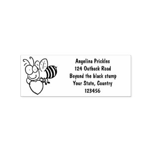 Cute funny bee with heart cartoon illustration rubber stamp