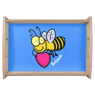 Cute funny bee with heart cartoon illustration serving tray