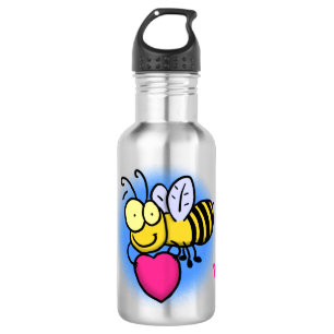 Cute funny bee with heart cartoon illustration stainless steel water bottle