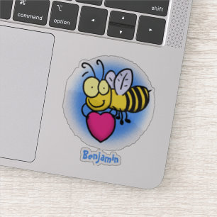 Cute funny bee with heart cartoon illustration sticker
