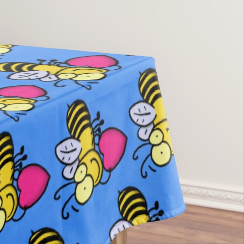 Cute funny bee with heart cartoon illustration tablecloth
