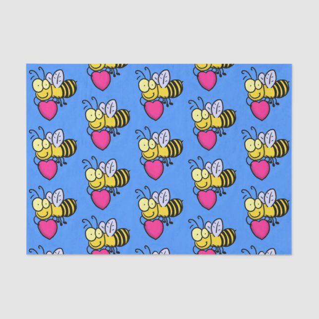 Cute funny bee with heart cartoon illustration tissue paper (Front)