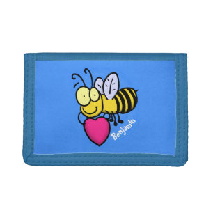 Cute funny bee with heart cartoon illustration tri-fold wallet