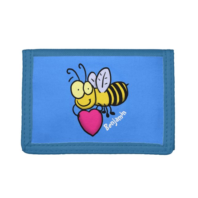 Cute funny bee with heart cartoon illustration trifold wallet (Front)