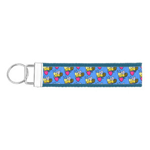 Cute funny bee with heart cartoon illustration wrist keychain
