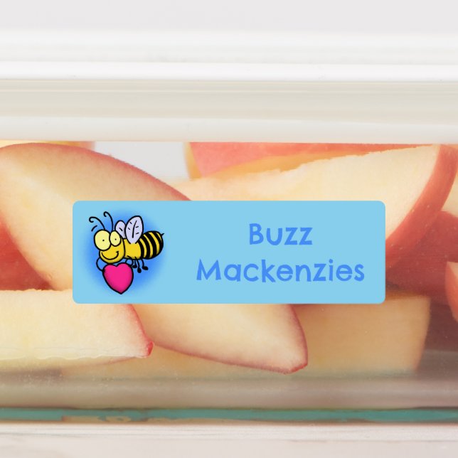 Cute funny bee with heart cartoon personalized  labels (Affixed)