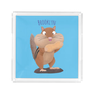 Cute funny big cheeks chipmunk cartoon acrylic tray