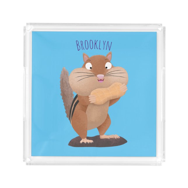 Cute funny big cheeks chipmunk cartoon acrylic tray (Front)