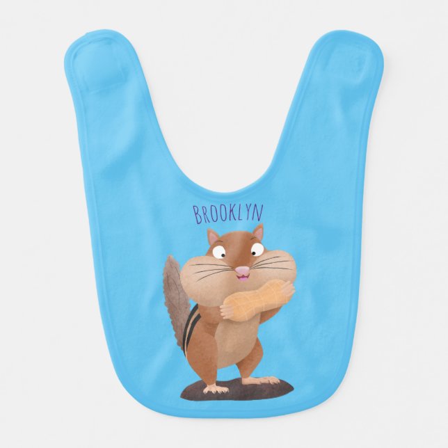 Cute funny big cheeks chipmunk cartoon baby bib (Front)