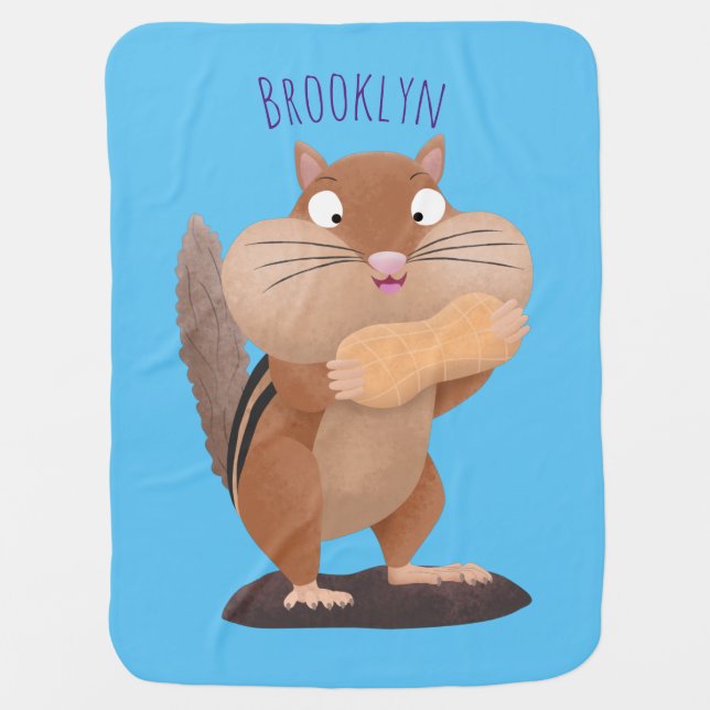 Cute funny big cheeks chipmunk cartoon baby blanket (Front)