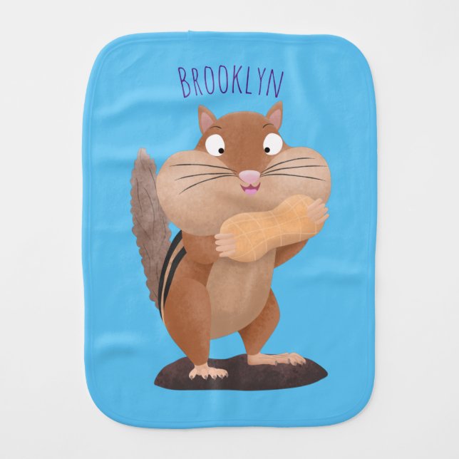 Cute funny big cheeks chipmunk cartoon baby burp cloth (Front)