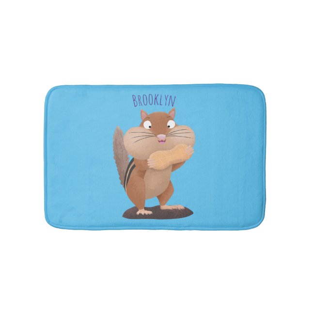 Cute funny big cheeks chipmunk cartoon bath mat (Front)