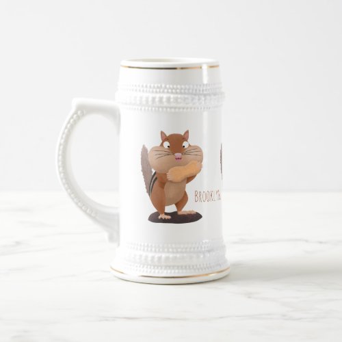 Cute funny big cheeks chipmunk cartoon beer stein