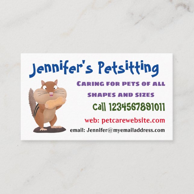 Cute funny big cheeks chipmunk cartoon business card (Front)