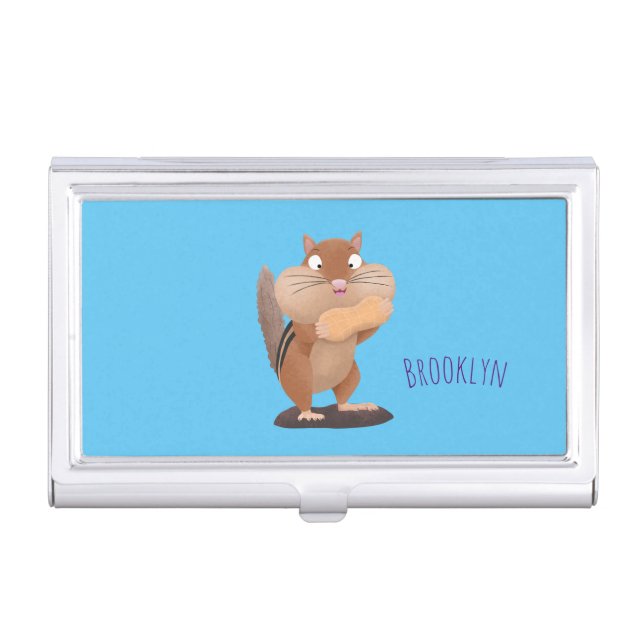 Cute funny big cheeks chipmunk cartoon business card case (Front)