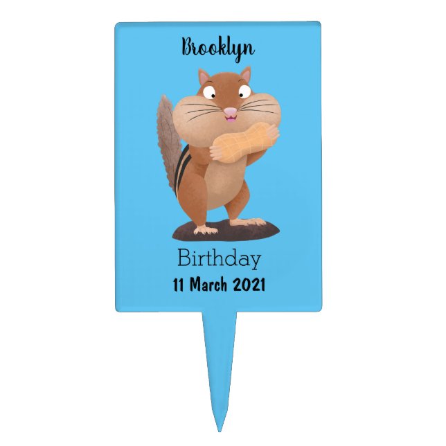 Cute funny big cheeks chipmunk cartoon  cake topper (Front)