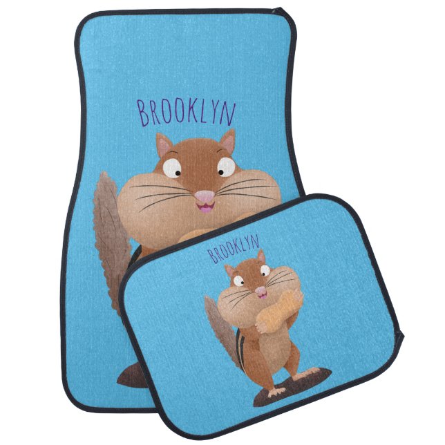 Cute funny big cheeks chipmunk cartoon  car floor mat (Set)