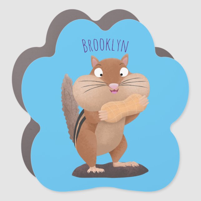 Cute funny big cheeks chipmunk cartoon car magnet (Front)