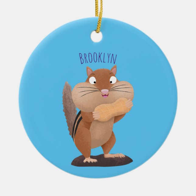 Cute funny big cheeks chipmunk cartoon ceramic ornament (Front)