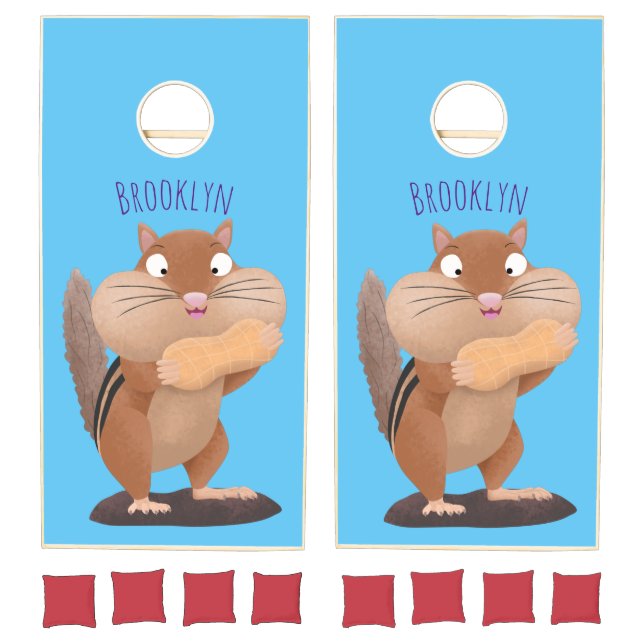 Cute funny big cheeks chipmunk cartoon cornhole set (Set)
