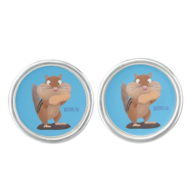 Cute funny big cheeks chipmunk cartoon cufflinks (Front)