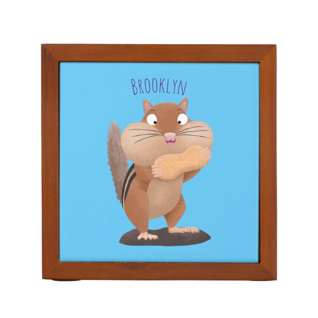 Cute funny big cheeks chipmunk cartoon desk organizer (Front)