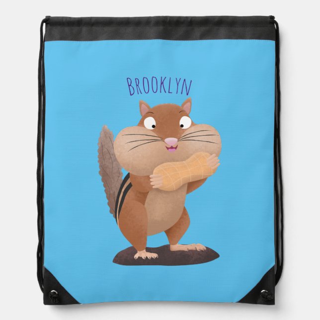 Cute funny big cheeks chipmunk cartoon drawstring bag (Front)
