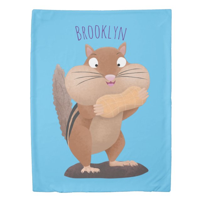 Cute funny big cheeks chipmunk cartoon duvet cover (Front)