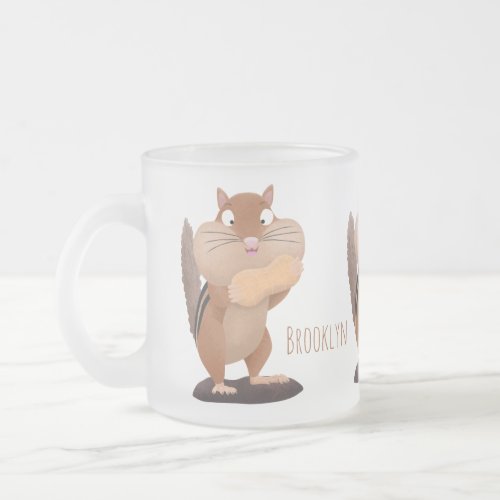 Cute funny big cheeks chipmunk cartoon frosted glass coffee mug