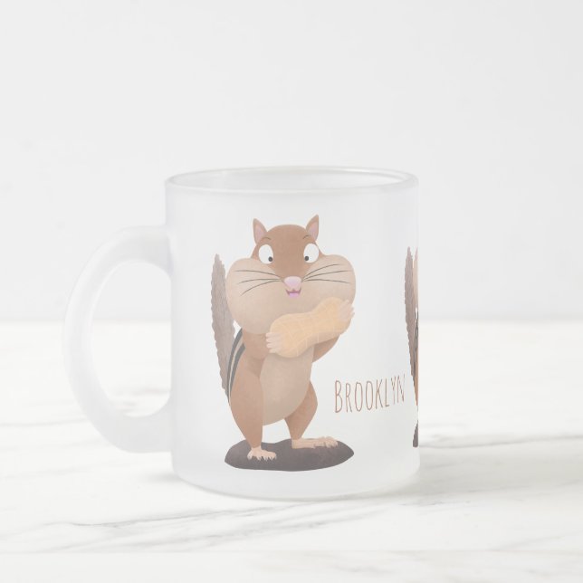 Cute funny big cheeks chipmunk cartoon frosted glass coffee mug (Left)